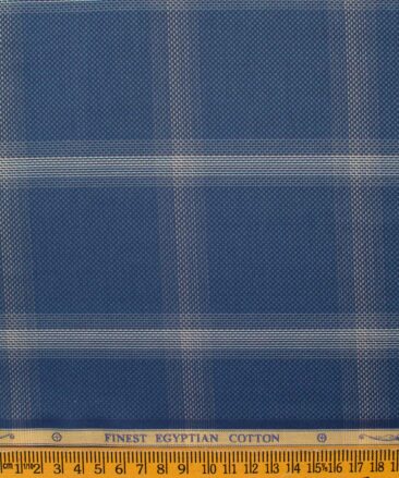 Soktas Men's Giza Cotton Checks  Unstitched Shirting Fabric (Aegean Blue)