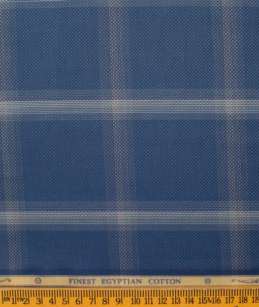 Soktas Men's Giza Cotton Checks  Unstitched Shirting Fabric (Aegean Blue)