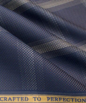 Soktas Men's Giza Cotton Checks  Unstitched Shirting Fabric (Dark Blue)