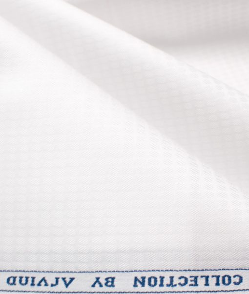 Arvind Men's Premium Cotton Self Design  Unstitched Shirting Fabric (White)