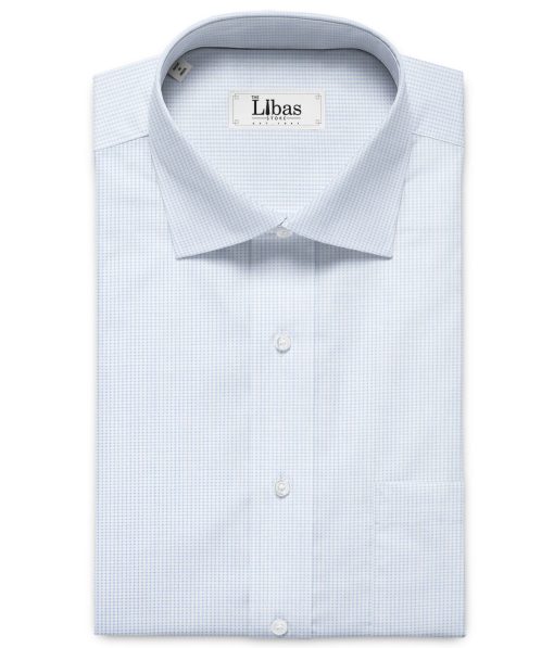 Cadini Men's Premium Cotton Stuctured  Unstitched Shirting Fabric (White & Sky Blue)