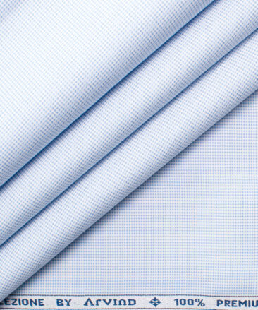 Cadini Men's Premium Cotton Stuctured  Unstitched Shirting Fabric (White & Sky Blue)