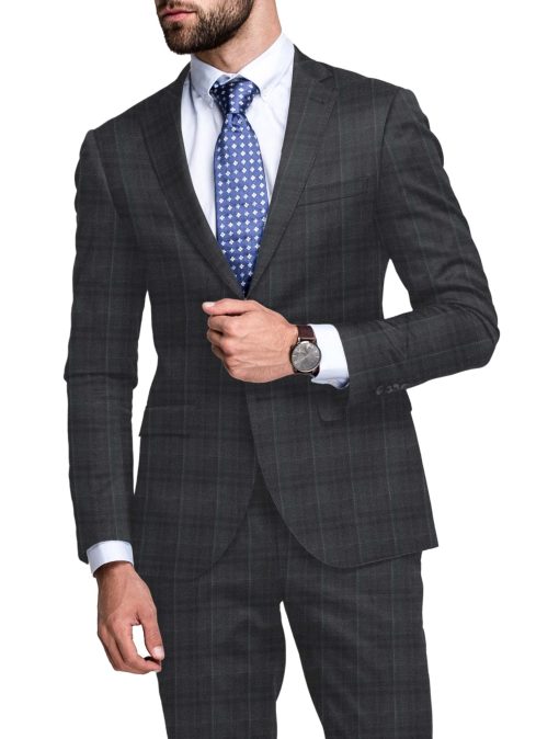 J.Hampstead Men's Wool Checks Super 130's  Unstitched Suiting Fabric (Dark Grey) - Image 2