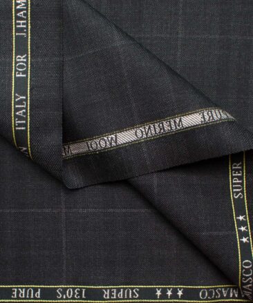 J.Hampstead Men's Wool Checks Super 130's  Unstitched Suiting Fabric (Dark Grey)