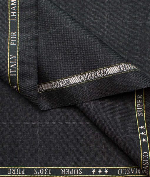 J.Hampstead Men's Wool Checks Super 130's  Unstitched Suiting Fabric (Dark Grey)