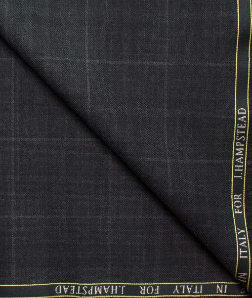 J.Hampstead Men's Wool Checks Super 130's  Unstitched Suiting Fabric (Dark Grey)