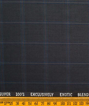 J.Hampstead Men's Wool Checks Super 100's Unstitched Suiting Fabric (Dark Grey)