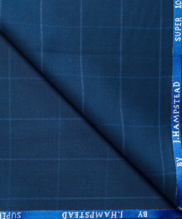 J.Hampstead Men's Wool Checks Super 100's  Unstitched Suiting Fabric (Dark Royal Blue)