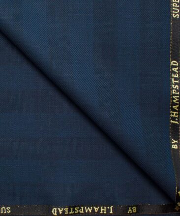 J.Hampstead Men's Wool Checks Super 100's Unstitched Suiting Fabric (Dark Royal Blue)