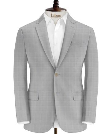 Spaadaa Men's Wool Checks Super 120's  Unstitched Suiting Fabric (Light Grey)