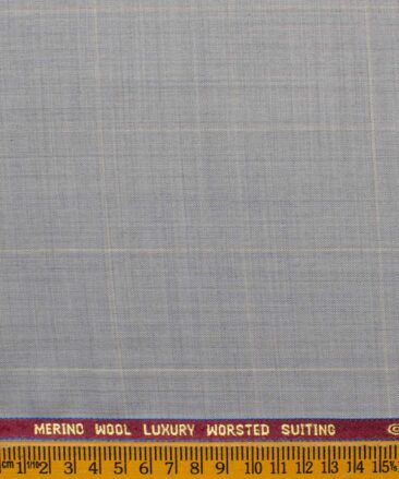 Spaadaa Men's Wool Checks Super 120's  Unstitched Suiting Fabric (Light Grey)