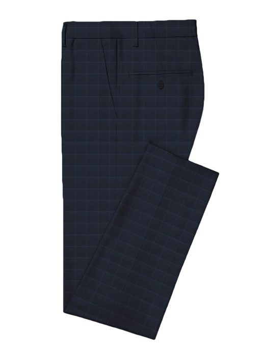 Spaadaa Men's Wool Checks Super 120's  Unstitched Suiting Fabric (Dark Navy Blue)