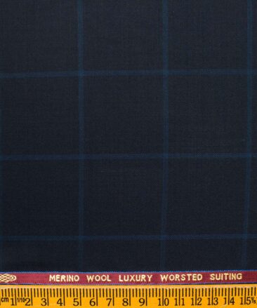 Spaadaa Men's Wool Checks Super 120's  Unstitched Suiting Fabric (Dark Navy Blue)