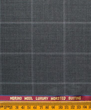 Spaadaa Men's Wool Checks Super 120's  Unstitched Suiting Fabric (Worsted Grey)