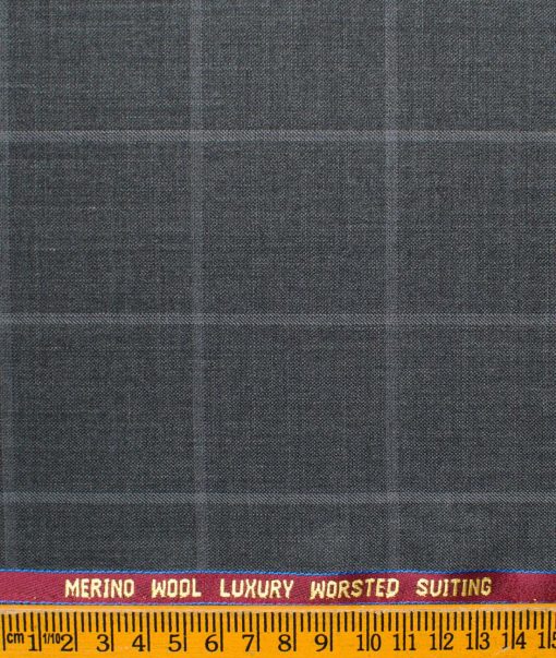 Spaadaa Men's Wool Checks Super 120's  Unstitched Suiting Fabric (Worsted Grey)