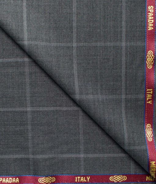 Spaadaa Men's Wool Checks Super 120's  Unstitched Suiting Fabric (Worsted Grey)