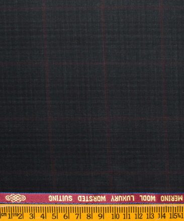 Spaadaa Men's Wool Checks Super 120's  Unstitched Suiting Fabric (Dark Grey)