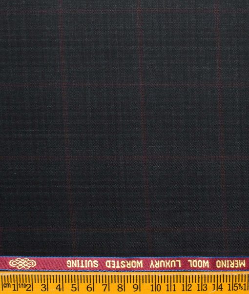 Spaadaa Men's Wool Checks Super 120's  Unstitched Suiting Fabric (Dark Grey)