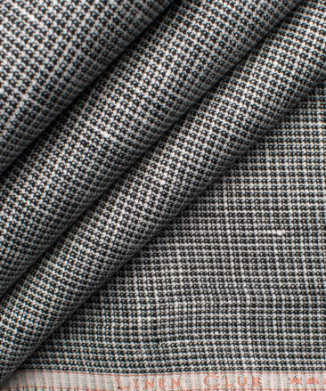 Linen Club Men's Linen Structured 3.75 Meter Unstitched Suiting Fabric (White & Black)