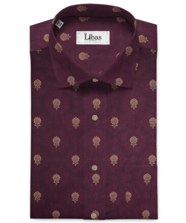 Cadini Men's Premium Cotton Printed 2.25 Meter Unstitched Shirting Fabric (Maroon)