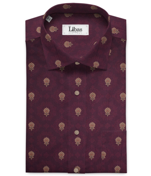 Cadini Men's Premium Cotton Printed 2.25 Meter Unstitched Shirting Fabric (Maroon)