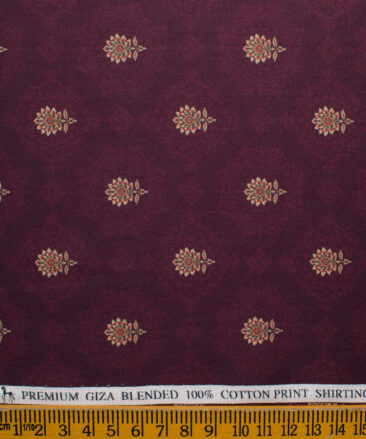 Cadini Men's Premium Cotton Printed 2.25 Meter Unstitched Shirting Fabric (Maroon)