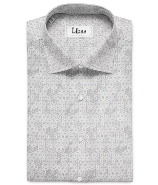 Cadini Men's Premium Cotton Printed 2.25 Meter Unstitched Shirting Fabric (White & Grey)