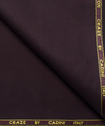 Cadini Men's Superfine Cotton Houndstooth 1.50 Meter Unstitched Superfine Cotton Trouser Fabric (Dark Wine)