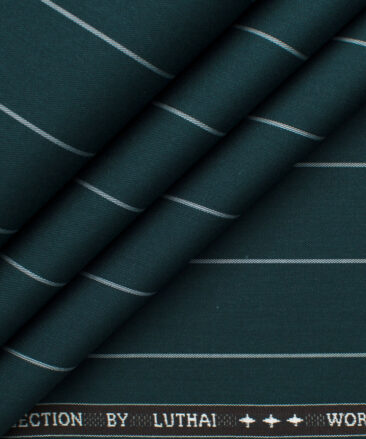 Luthai Men's Giza Cotton Striped 2.25 Meter Unstitched Shirting Fabric (Dark Pine Green)