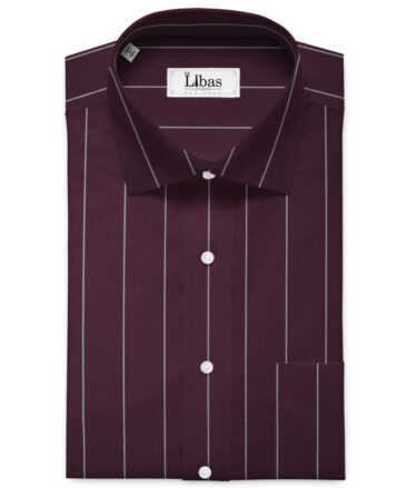 Luthai Men's Giza Cotton Striped 2.25 Meter Unstitched Shirting Fabric (Dark Wine)