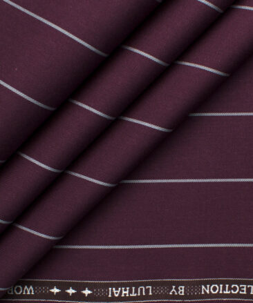 Luthai Men's Giza Cotton Striped 2.25 Meter Unstitched Shirting Fabric (Dark Wine)