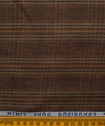 Raymond Men's Linen Checks 3.75 Meter Unstitched Suiting Fabric (Dark Brown)