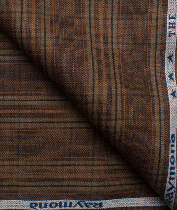 Raymond Men's Linen Checks 3.75 Meter Unstitched Suiting Fabric (Dark Brown)