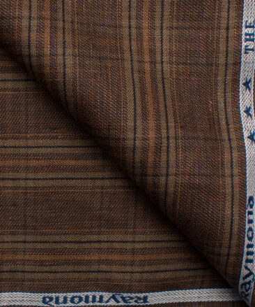 Raymond Men's Linen Checks 3.75 Meter Unstitched Suiting Fabric (Dark Brown)