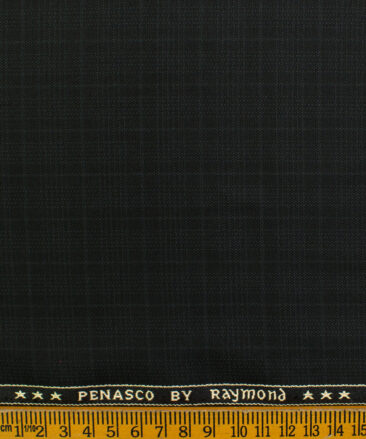 Raymond Men's Polyester Viscose Checks  Unstitched Suiting Fabric (Black)