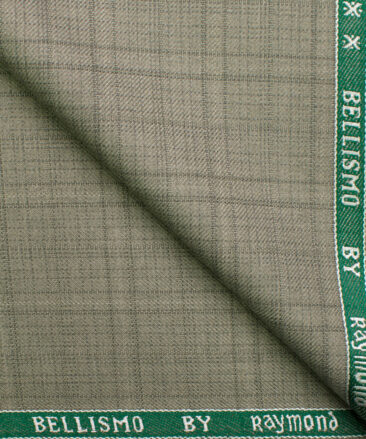 Raymond Men's Polyester Viscose Checks  Unstitched Suiting Fabric (Pistachious Beige)