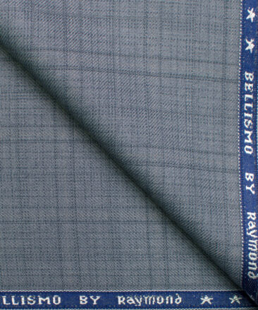 Raymond Men's Polyester Viscose Checks  Unstitched Suiting Fabric (Light Blueish Grey)