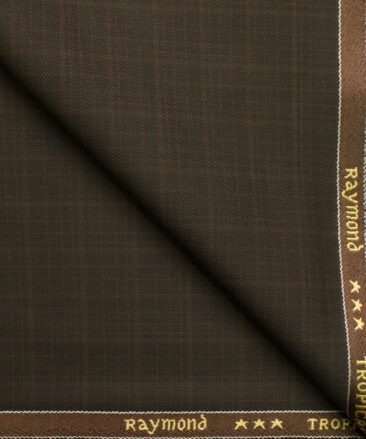 Raymond Men's Polyester Viscose Checks  Unstitched Suiting Fabric (Brown)