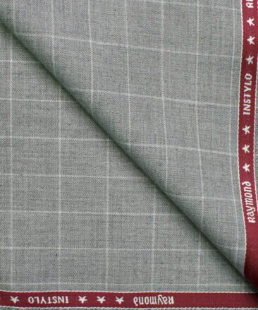 Raymond Men's Polyester Viscose Checks  Unstitched Suiting Fabric (Grey)