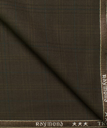 Raymond Men's Polyester Viscose Checks  Unstitched Suiting Fabric (Dark Brown)