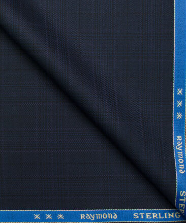 Raymond Men's Polyester Viscose Checks  Unstitched Suiting Fabric (Dark Blue)