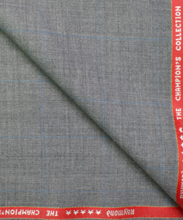 Raymond Men's Polyester Viscose Checks  Unstitched Suiting Fabric (Light Grey)