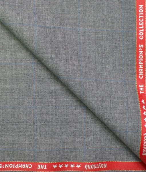 Raymond Men's Polyester Viscose Checks  Unstitched Suiting Fabric (Light Grey)