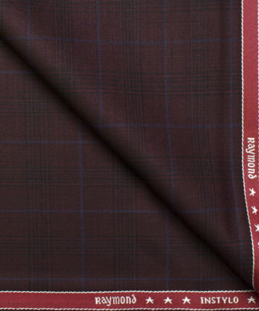 Raymond Men's Polyester Viscose Checks  Unstitched Suiting Fabric (Dark Wine)