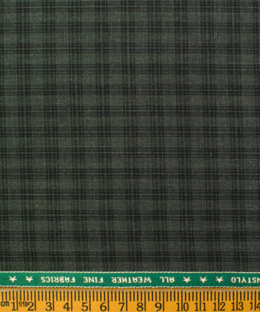 Raymond Men's Polyester Viscose Checks  Unstitched Suiting Fabric (Green & Black)