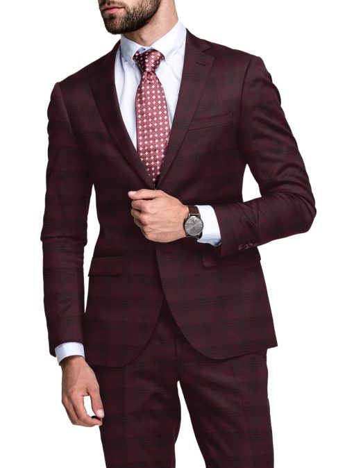 Raymond Men's Polyester Viscose Checks  Unstitched Suiting Fabric (Wine)