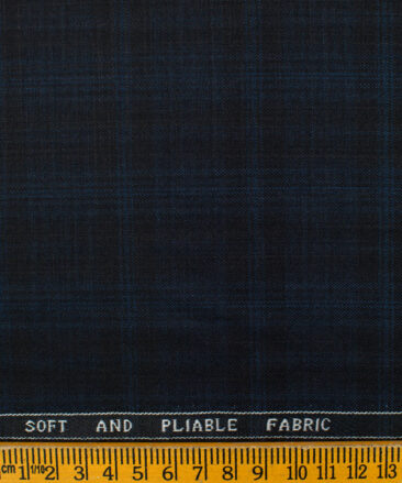 Raymond Men's Polyester Viscose Checks  Unstitched Suiting Fabric (Black & Blue)