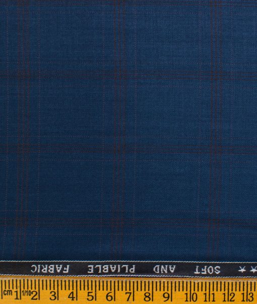 Raymond Men's Polyester Viscose Checks  Unstitched Suiting Fabric (Royal Blue)