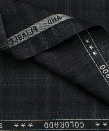 Raymond Men's Polyester Viscose Checks  Unstitched Suiting Fabric (Black & Grey)