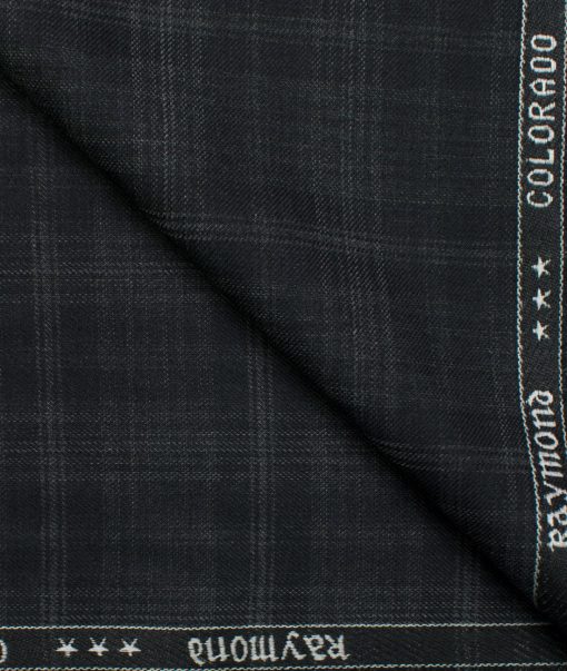 Raymond Men's Polyester Viscose Checks  Unstitched Suiting Fabric (Black & Grey)